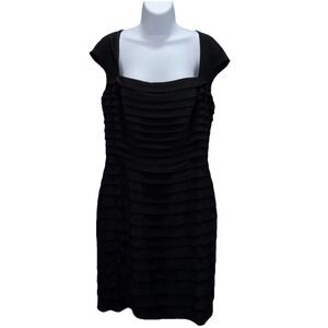 Lauren Ralph Lauren Black Cocktail Dress Shutter Tiered Pleating Stretch Size 14
